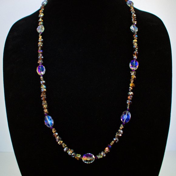32 3/4" Magical Fairy Purple Faceted Crystal Glass Necklace with Butterflies $40 - Picture 1 of 9